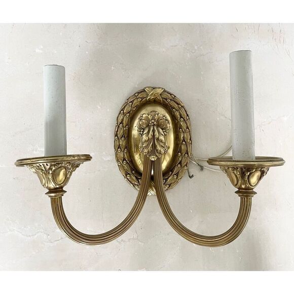 Antique Art Deco Solid Brass Wall Sconse 2 Light Arm Wheat Design - Picture 1 of 5